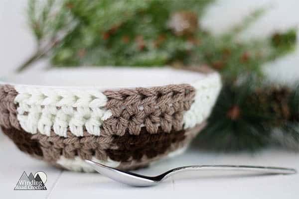 Plaid Bowl Cozy Free Crochet Pattern - Winding Road Crochet