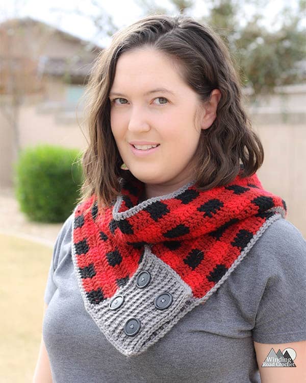 Buttoned Plaid Crochet Scarf Winding Road Crochet