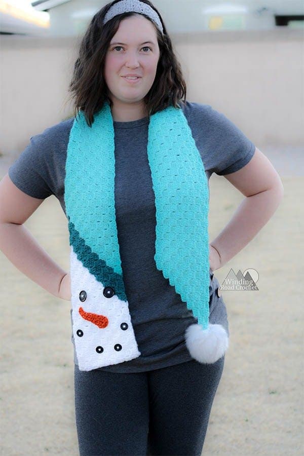 C2C Snowman Scarf Free Crochet Pattern Winding Road Crochet