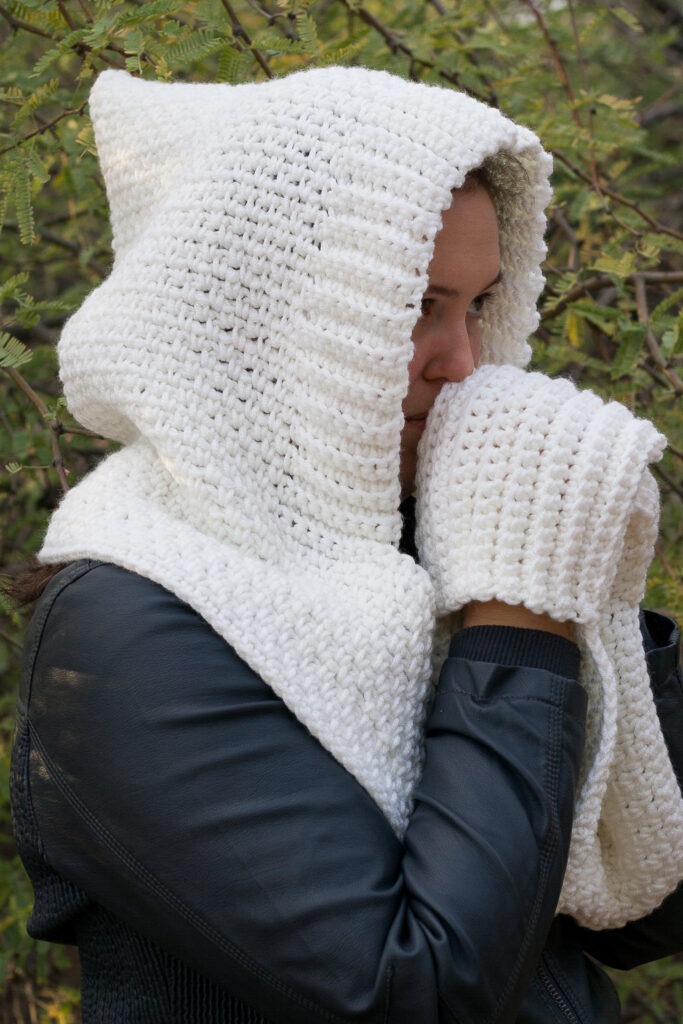 Easy Hooded Scarf Knitting Pattern