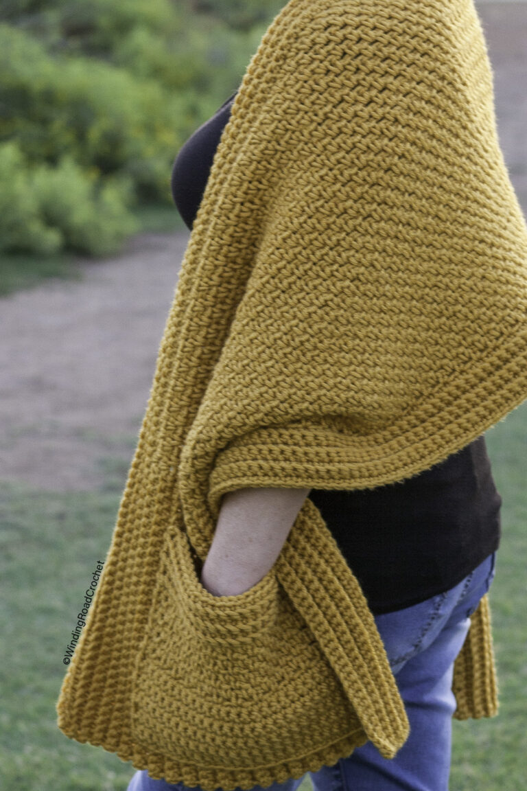 Easy Pocket Shawl Free Crochet Pattern Winding Road Crochet