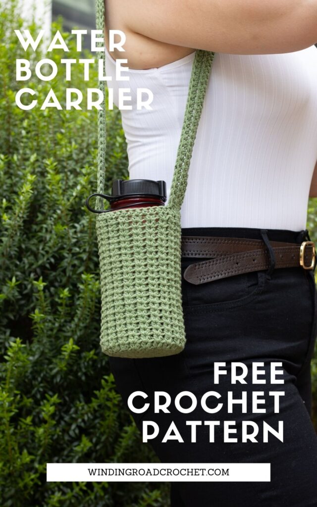 Crochet Water Bottle Holder with Phone Pocket & Adjustable Strap