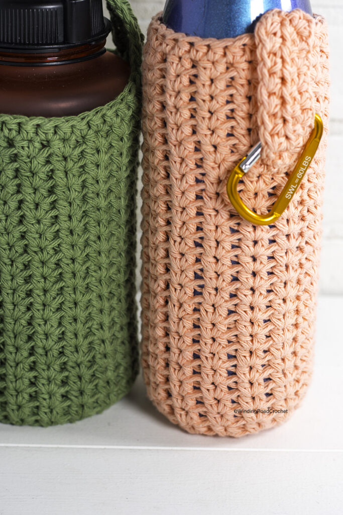 Crochet Water Bottle Holder with Phone Pocket & Adjustable Strap