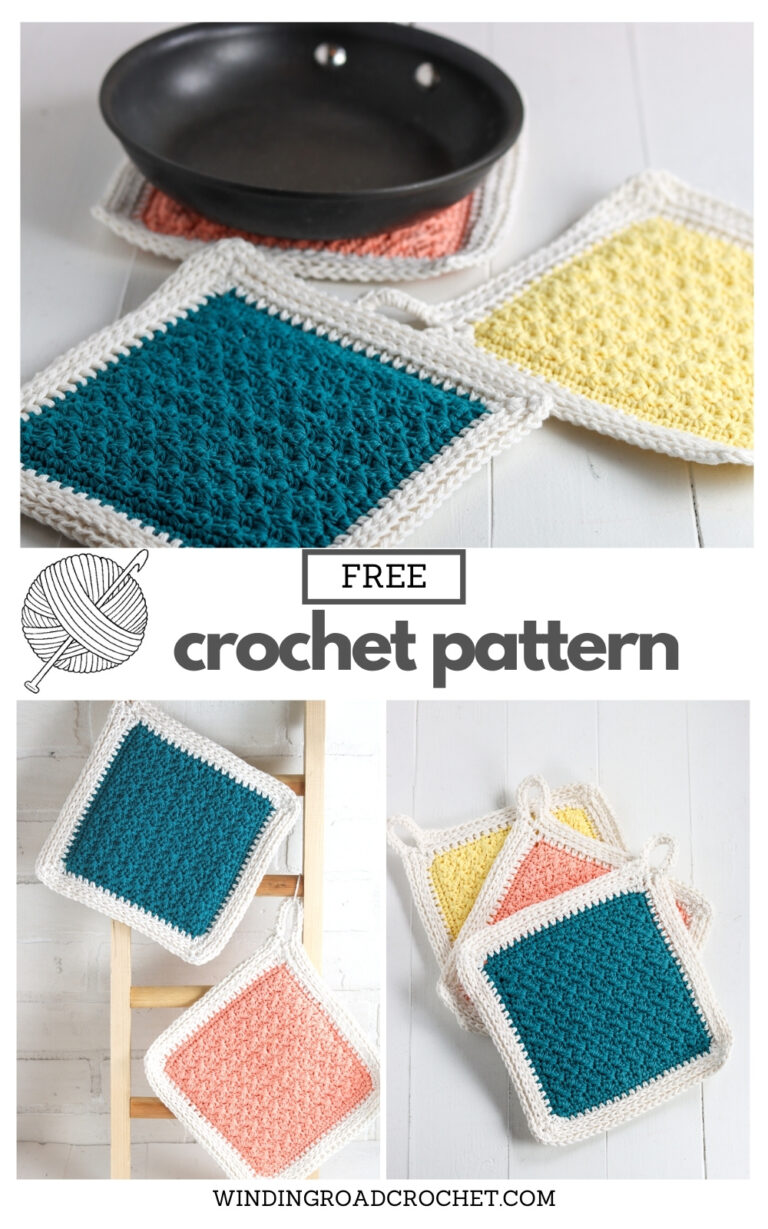 Textured Crochet Potholder Free Pattern and Video - Winding Road Crochet