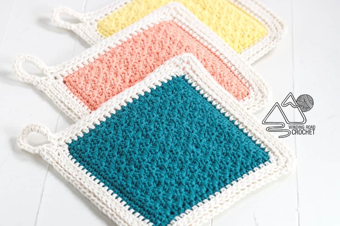Textured Crochet Potholder Free Pattern and Video - Winding Road Crochet